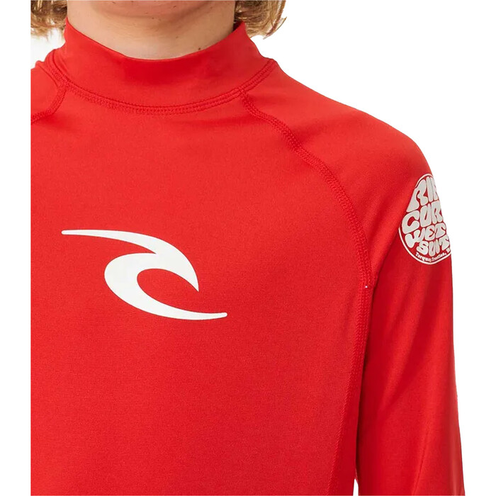 2024 Rip Curl Jungen Brand Wave UPF Long Sleeve Lycra Vest 122BRV - Red